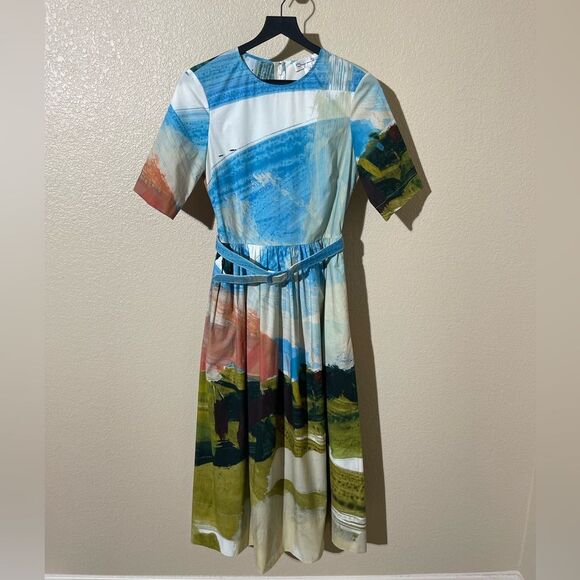 Oscar de la Renta Multicolor Artistic Midi Dress - Picture 2 of 8